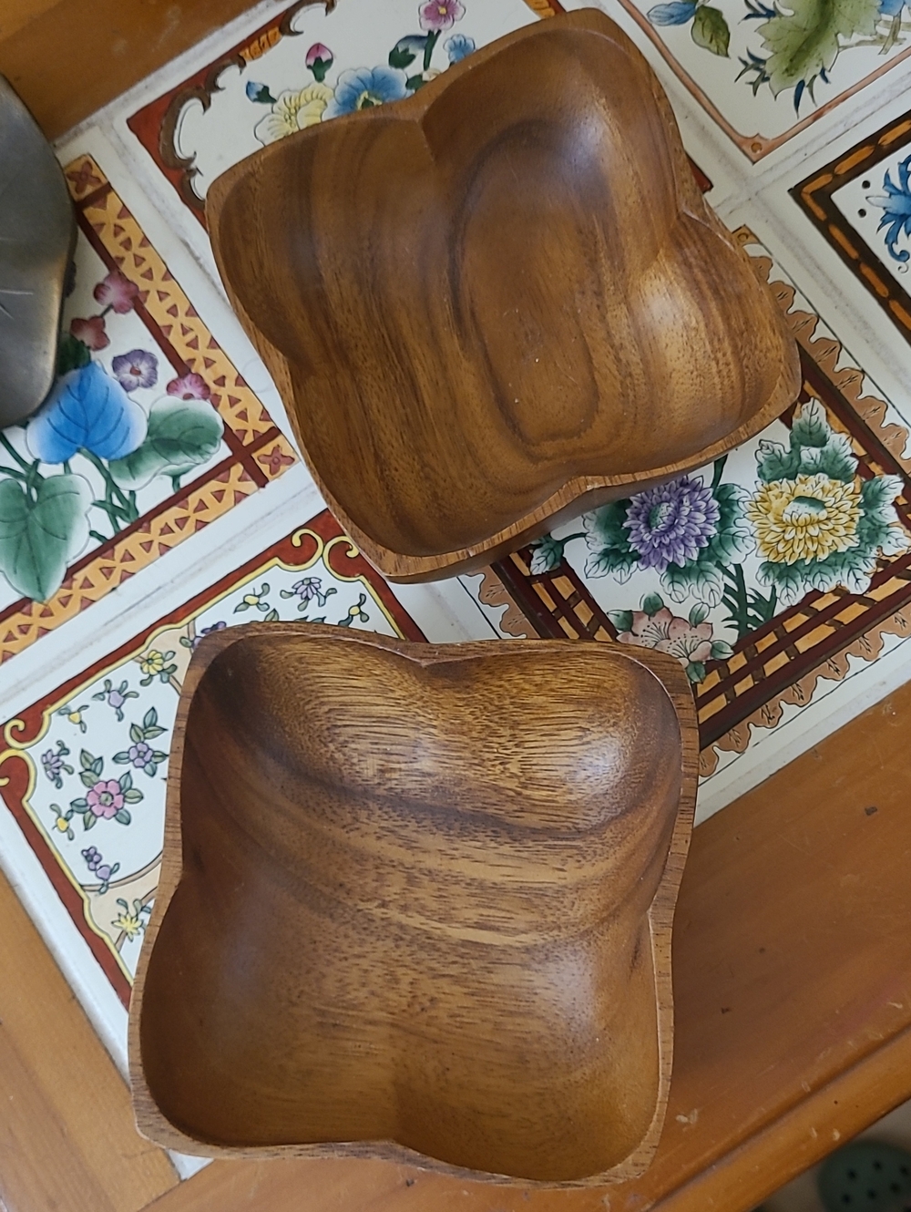 mid-century modern monkey pod wood bowls